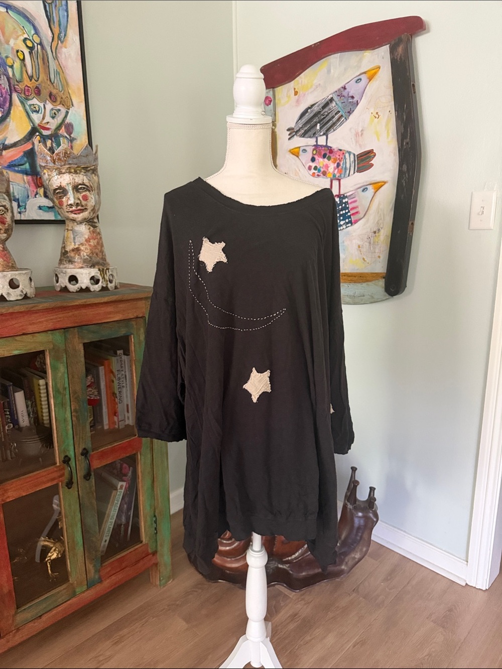 Magnolia Pearl Black Tunic with Cream Star Appliqués